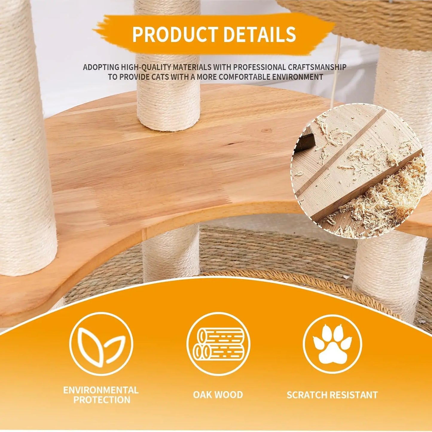 54" Modern Cat Tree Tower for Indoor Cats, Luxury Scratching Post with Sisal Rope, Multi-Level Activity Center