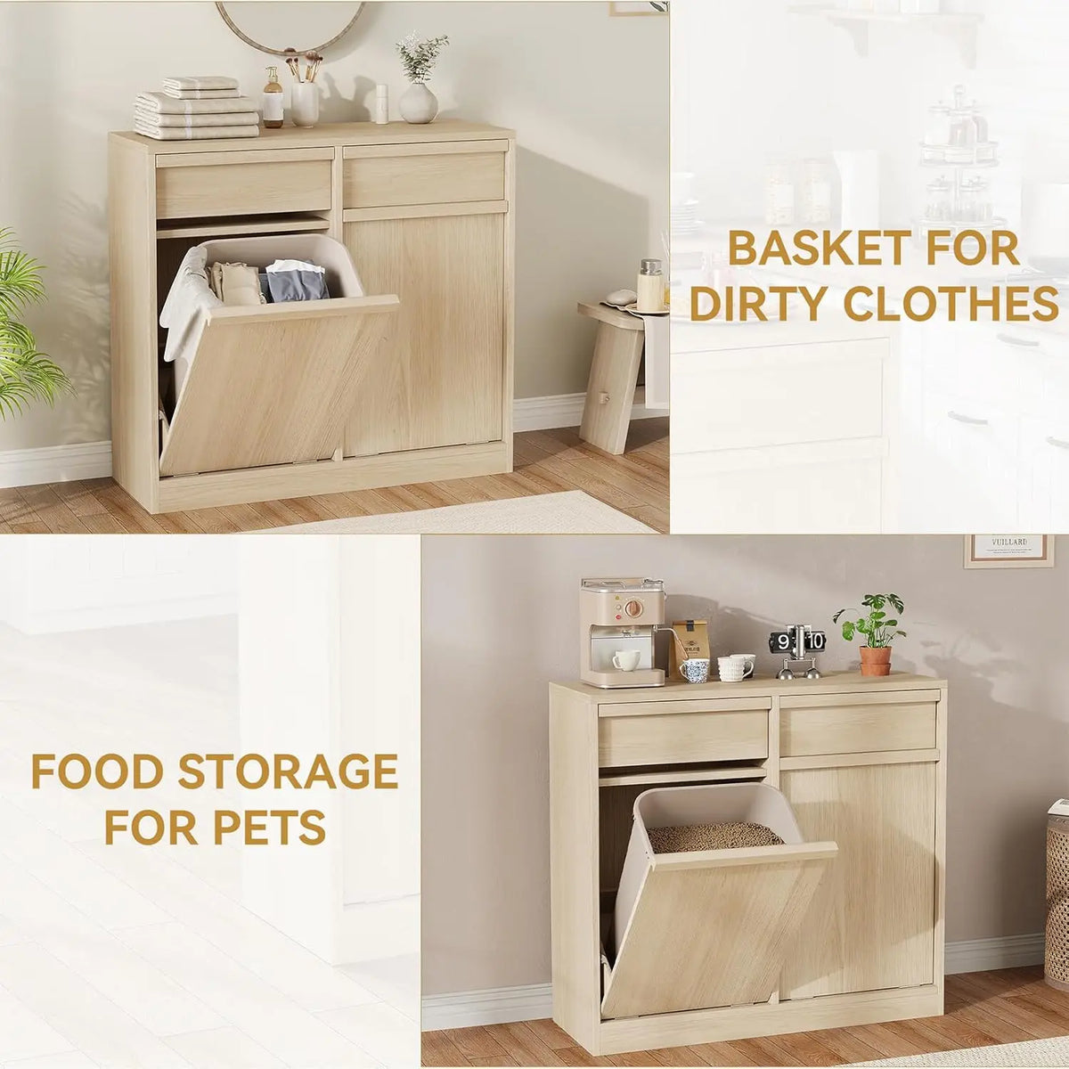 Double Tilt Out Trash Cabinet Hidden Garbage Recycling Cabinet Hidden Garbage Bin Laundry Hamper for Kitchen Living Room