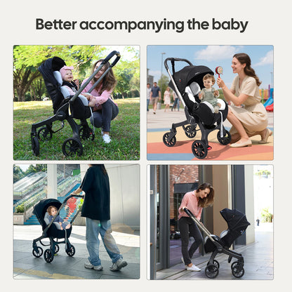 Go-Anywhere Baby Stroller, Features an Adjustable Backrest, Easy Fold, and Newborn-Friendly Design for City or Camping Use.