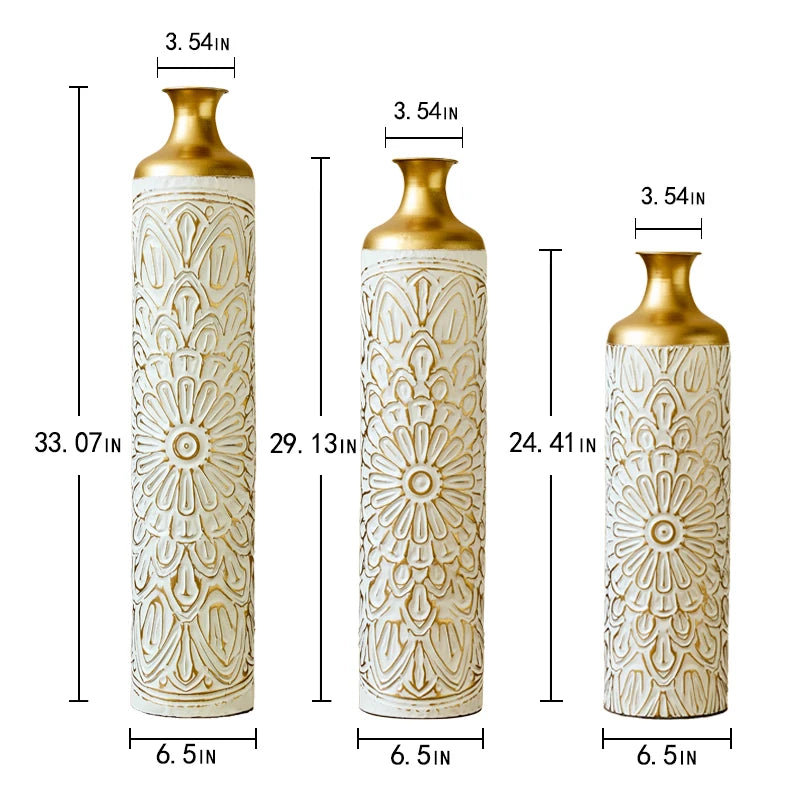 Modern Style 3-Piece Metal Vase Home Decoration Set Glazed White With Droplet Shape Large Floor Size Elegant Home Decor USA