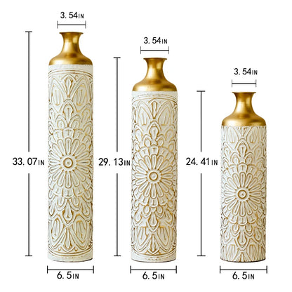Modern Style 3-Piece Metal Vase Home Decoration Set Glazed White With Droplet Shape Large Floor Size Elegant Home Decor USA