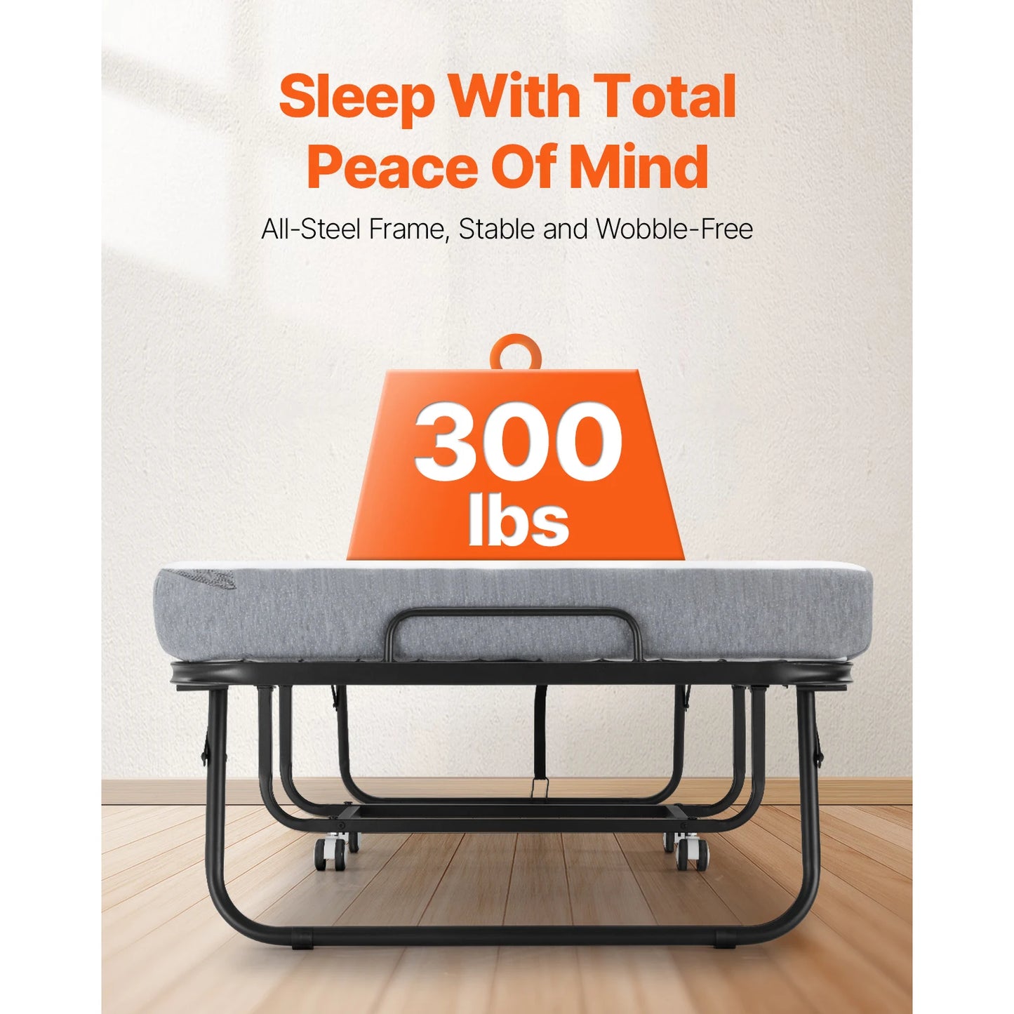 VEVOR 31/38in Rollaway Bed Portable Twin Roll Away Bed with Sturdy Metal Frame & Memory Foam Mattress Multi-functional Recliner