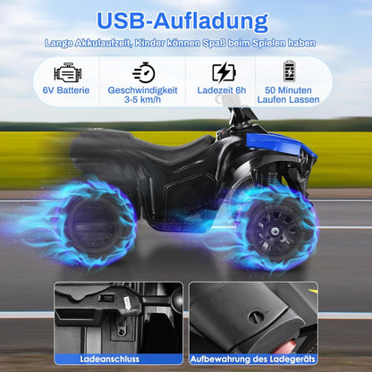 Kids Ride On ATV Electric Off-Road Quad Car 6V Battery Powered W/Music, Light