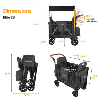 Foldable 2-seater baby stroller, outdoor storage cart, portable camping vehicle, shock-absorbing, detachable sunshade