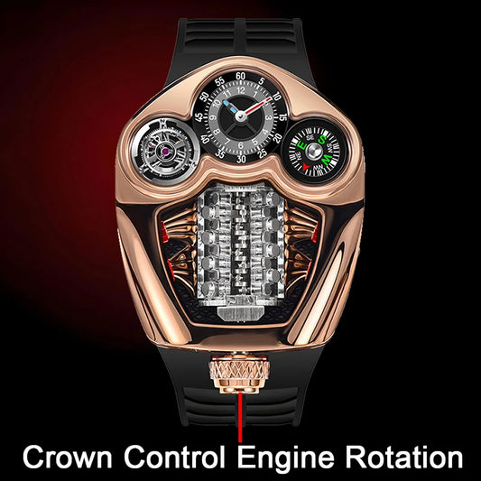 PINDU Design New Top Brand Men's Quartz Wristwatches Engine Engine Silicone Strap Compass Waterproof Watch For Men Watches
