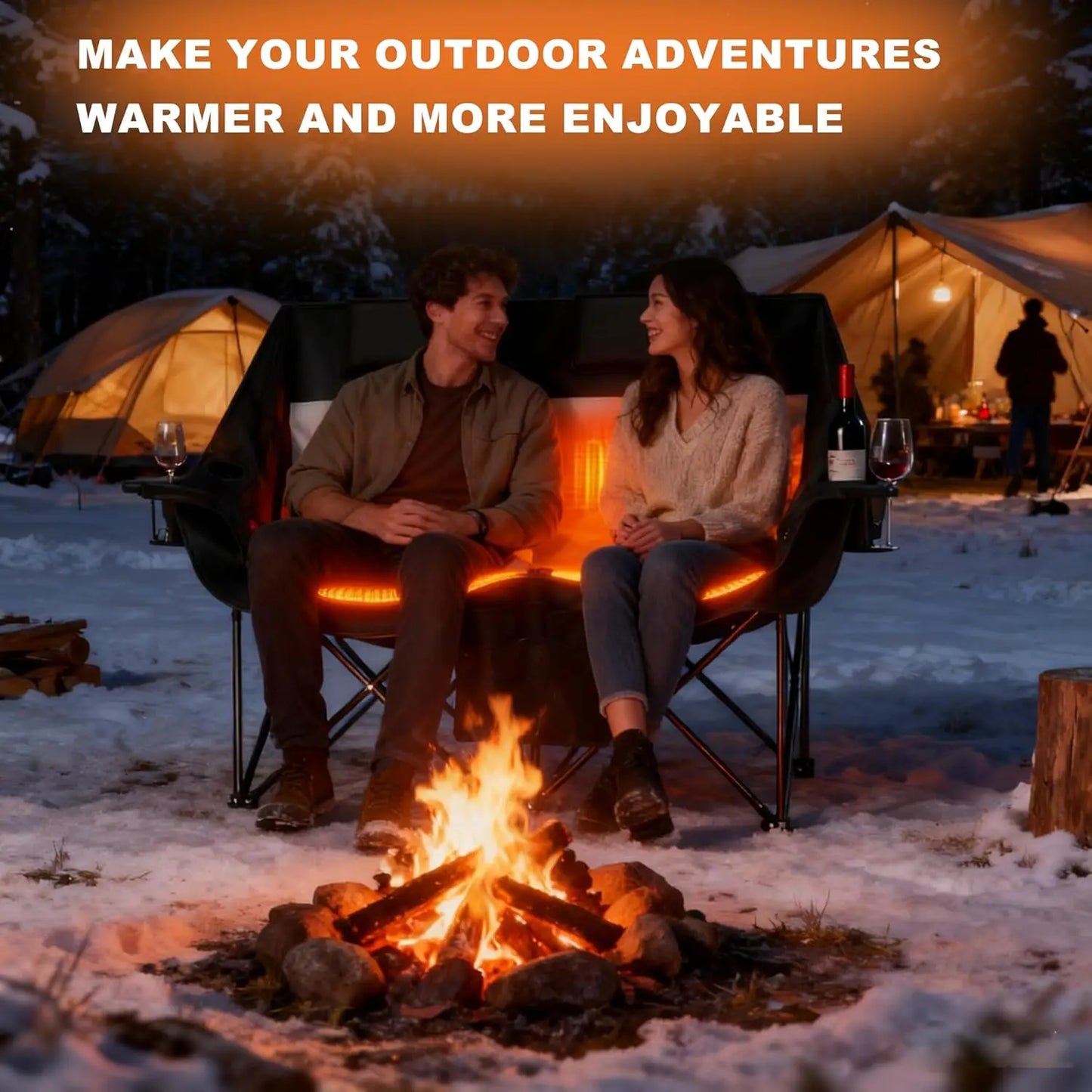 Heated Folding Camping Chair, 3 Heat Levels, Dual Switches, Supports 550 lbs