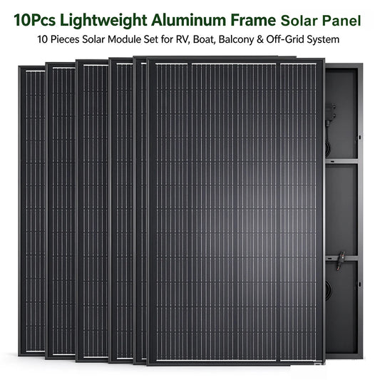 10Pcs 150W Solar Panel Module, Total 1500W Lightweight Aluminum Frame Monocrystalline PV Array for Residential, RV Boat Balcony