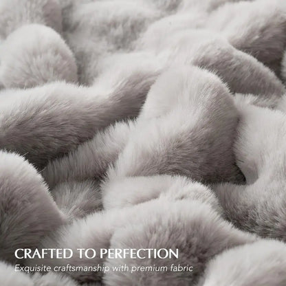 Soft Luxury Fluffy Faux Rabbit Fur Throw Blanket, Thick Warm Bubble Throw for Bed, Cozy Plush Reversible Blankets for Couch, Cha