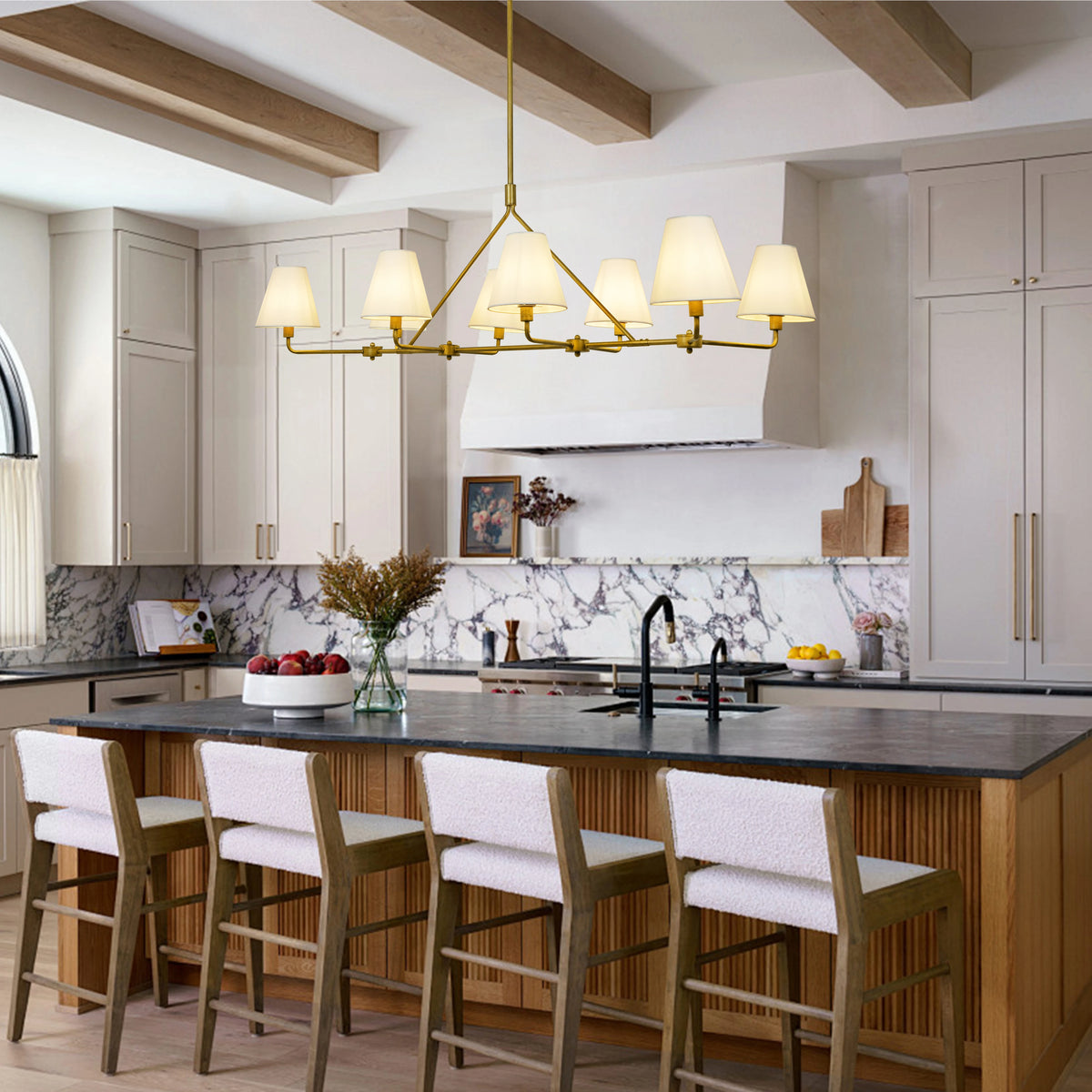 Gold Light Fixture Dining Room Chandelier with Shades Lighting Over Kitchen Table Modern Farmhouse Chandelier 8-Light