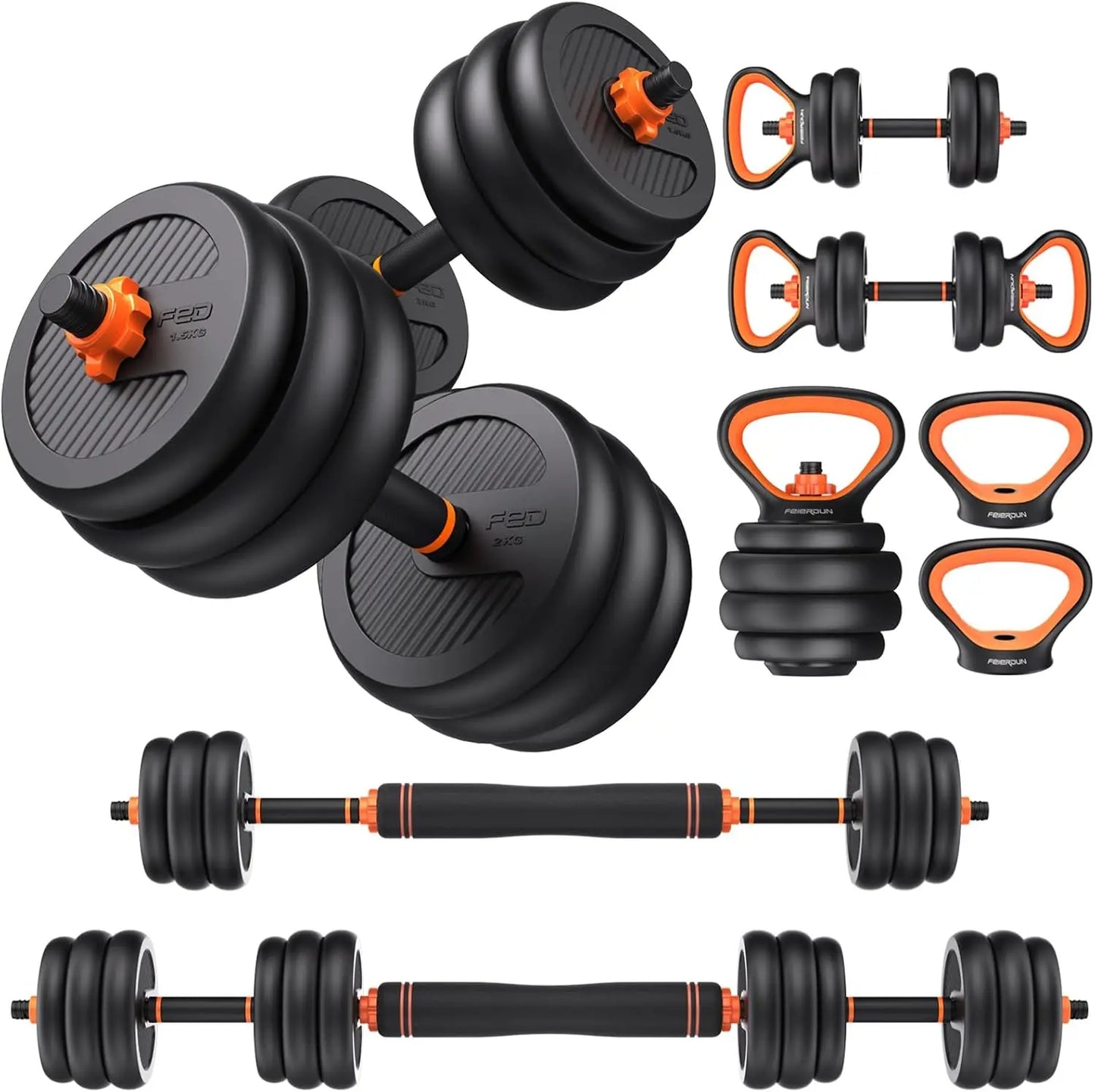 Adjustable Dumbbell Set 20-90lbs, 5-in-1 Free Weights for Barbell, Kettlebell & Push-Up Stand, Home Gym Fitness Equipment