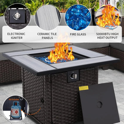 Patio Furniture Set, 5-Piece Outdoor Wicker Sectional Sofa with Loveseat, Brown Rattan, Conversation Area, Storage Included