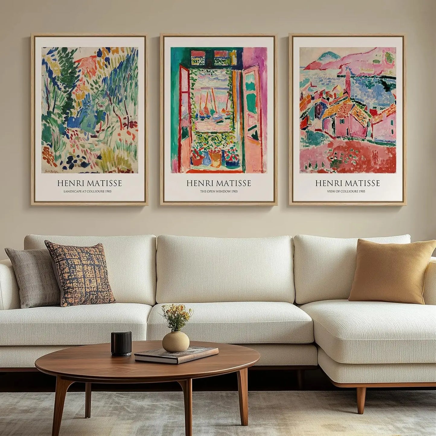 Large Framed Abstract Wall Art Set of 3, Colorful Retro Canvas Paintings for Living Room or Office, 24x36 Inches