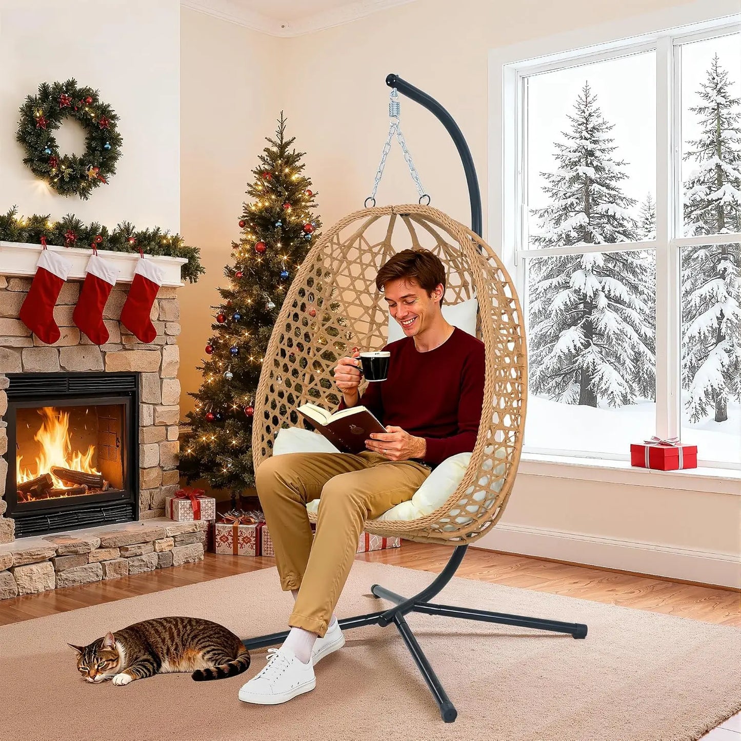 EortheX Hanging Egg Chair with Cushions – Rattan Swing Chair for Patio, Garden, Balcony – Indoor Outdoor Lounge Chair, 350LBS Ca