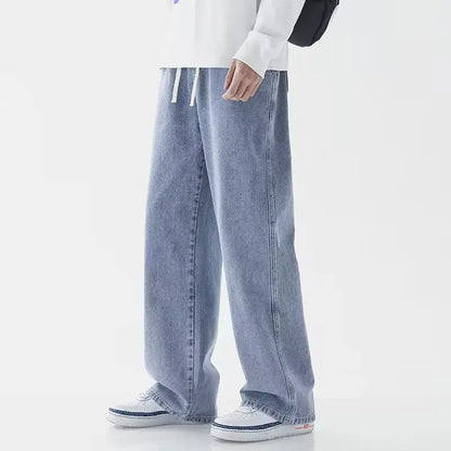 2022 New Streetwear Loose Jeans Men Korean Style Fashion Loose Straight Wide Leg Pants Men's Brand Clothing Black Light Blue