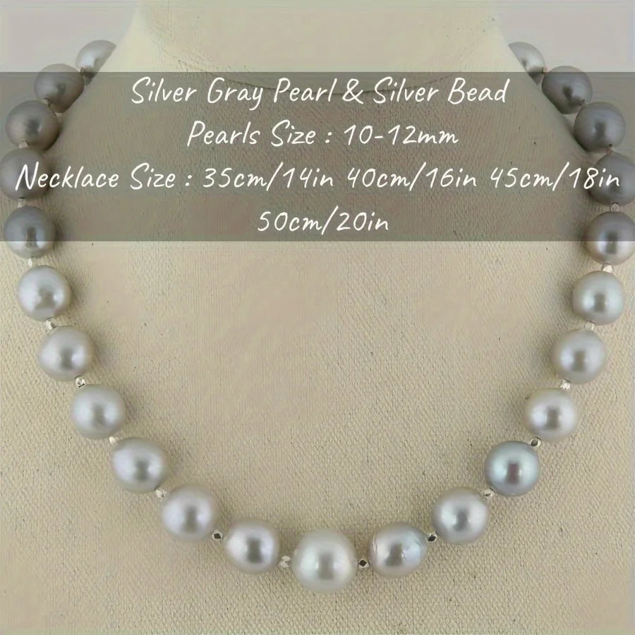 MYSOYA 10-12mm Classic Gray Freshwater Pearl Necklace With Gift Box Perfect Gift For Wedding Birthday Christmas New Year