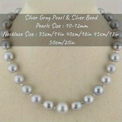 MYSOYA 10-12mm Classic Gray Freshwater Pearl Necklace With Gift Box Perfect Gift For Wedding Birthday Christmas New Year
