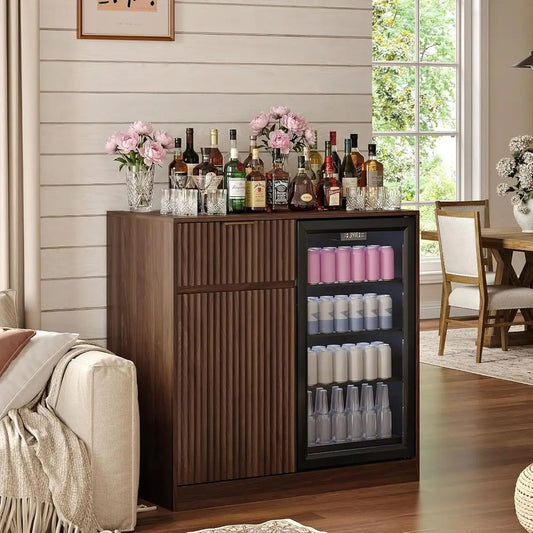 Mini ridge Cabinet with Power Outlet, Coee Bar Cabinet with ridge Space & Wine Glass Rack, luted Buet Sideboard with Der & Adjus