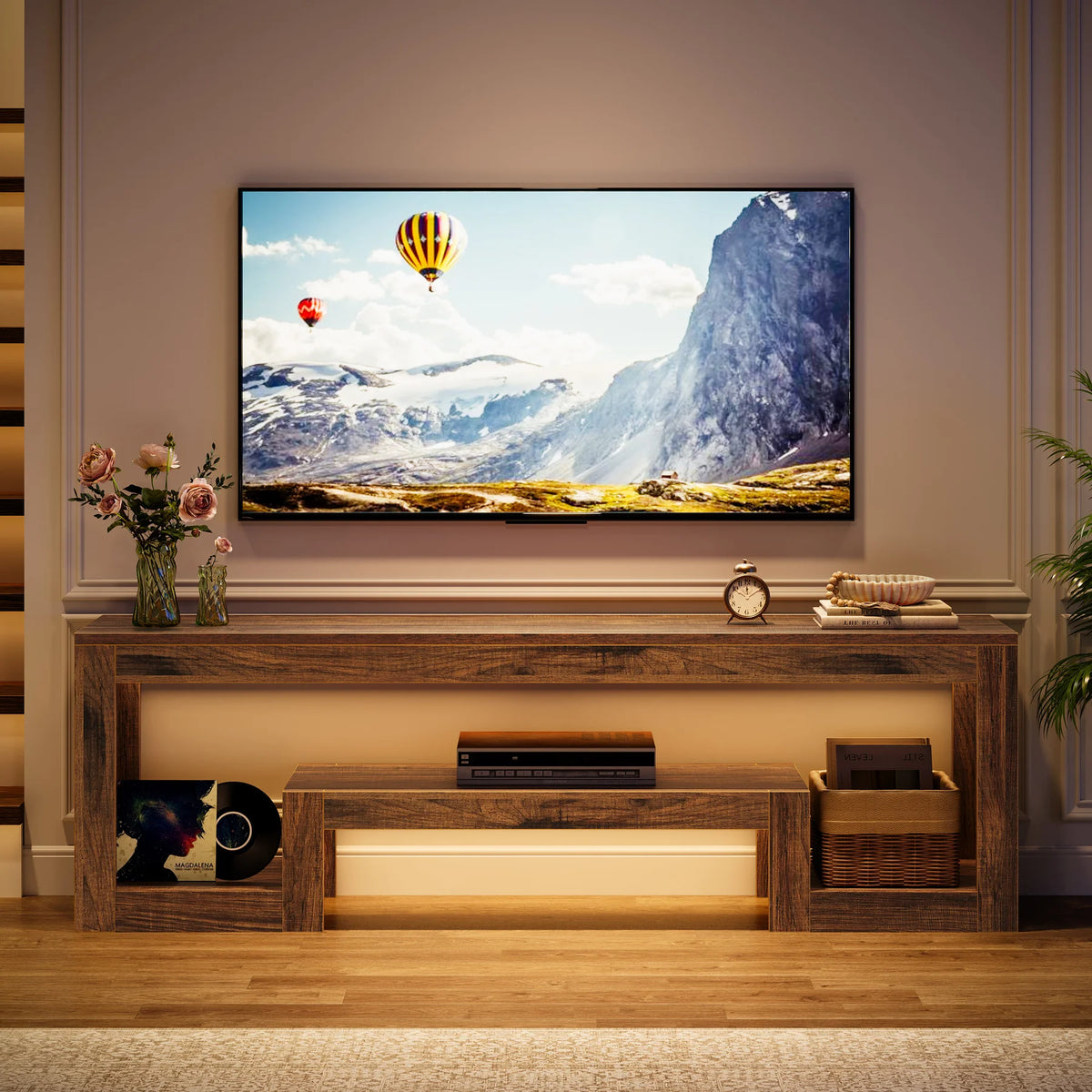 Tribesigns 63-Inch TV Stand for 55/60/65-Inch TVs, Farmhouse Entertainment Center with Open Storage Shelves, Rustic Brown Television Console for Living Room, Bedroom