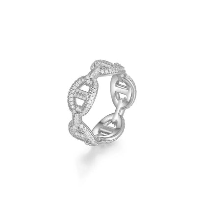 Fashion Chain Design Ring 1.0MM D-Color Moissanite 18K Gold Plated S925 Silver 9G