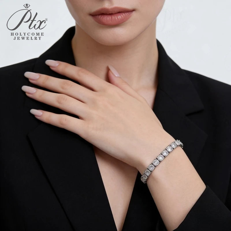 Round Cut 6.5mm Moissanite Tennis Bracelets For Women Men 925 Sterling Silver Chain Bracelet Fine Jewelry Party Anniversary