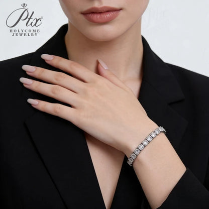Round Cut 6.5mm Moissanite Tennis Bracelets For Women Men 925 Sterling Silver Chain Bracelet Fine Jewelry Party Anniversary