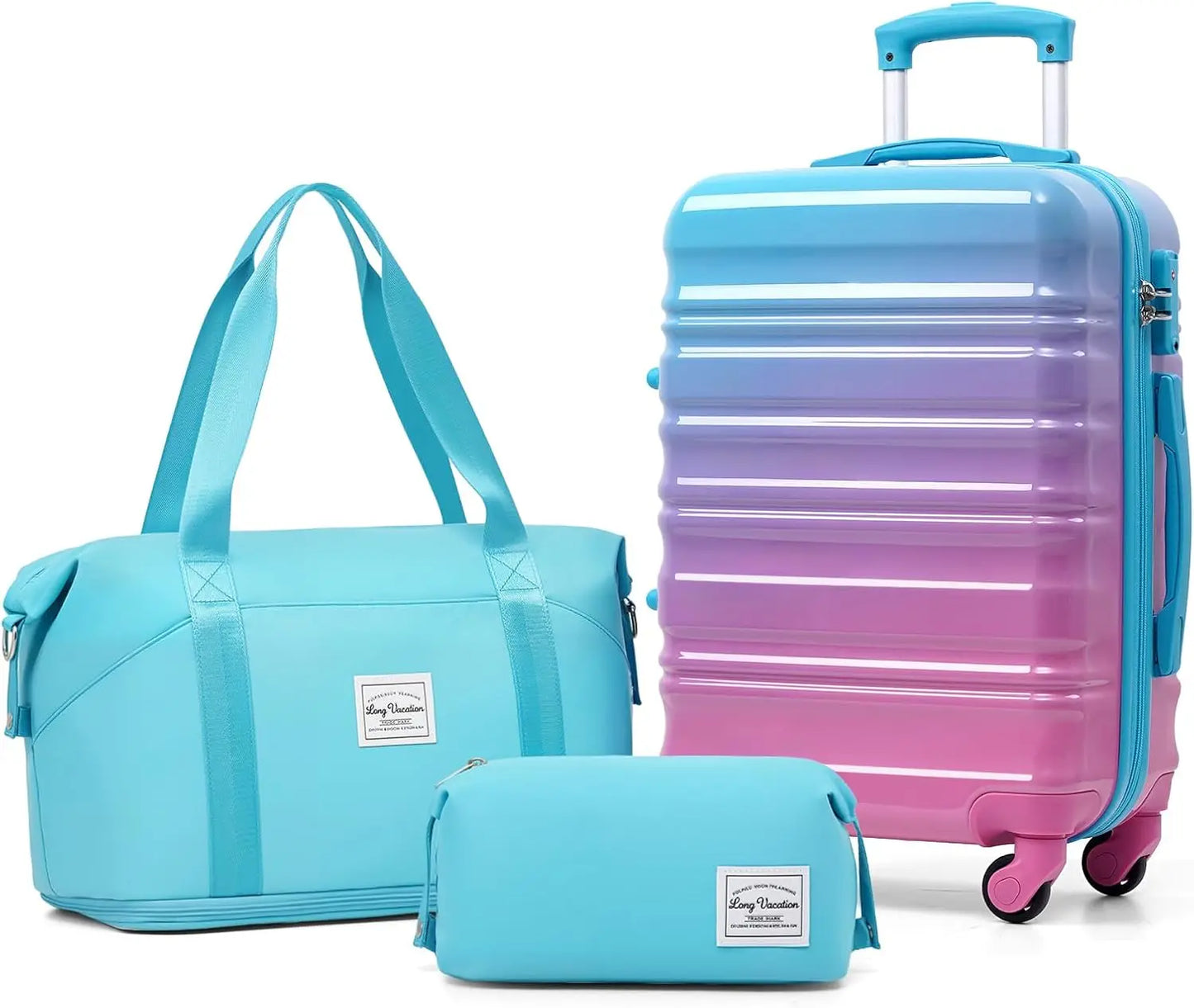 LONG VACATION 6 Piece Luggage Set Carry on Suitcase with ABS+PC hardshell, Spinner Wheels & YKK Zipper TSA Lock (BEIGE-BROWN