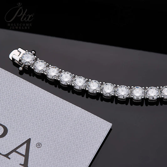Round Cut 6.5mm Moissanite Tennis Bracelets For Women Men 925 Sterling Silver Chain Bracelet Fine Jewelry Party Anniversary