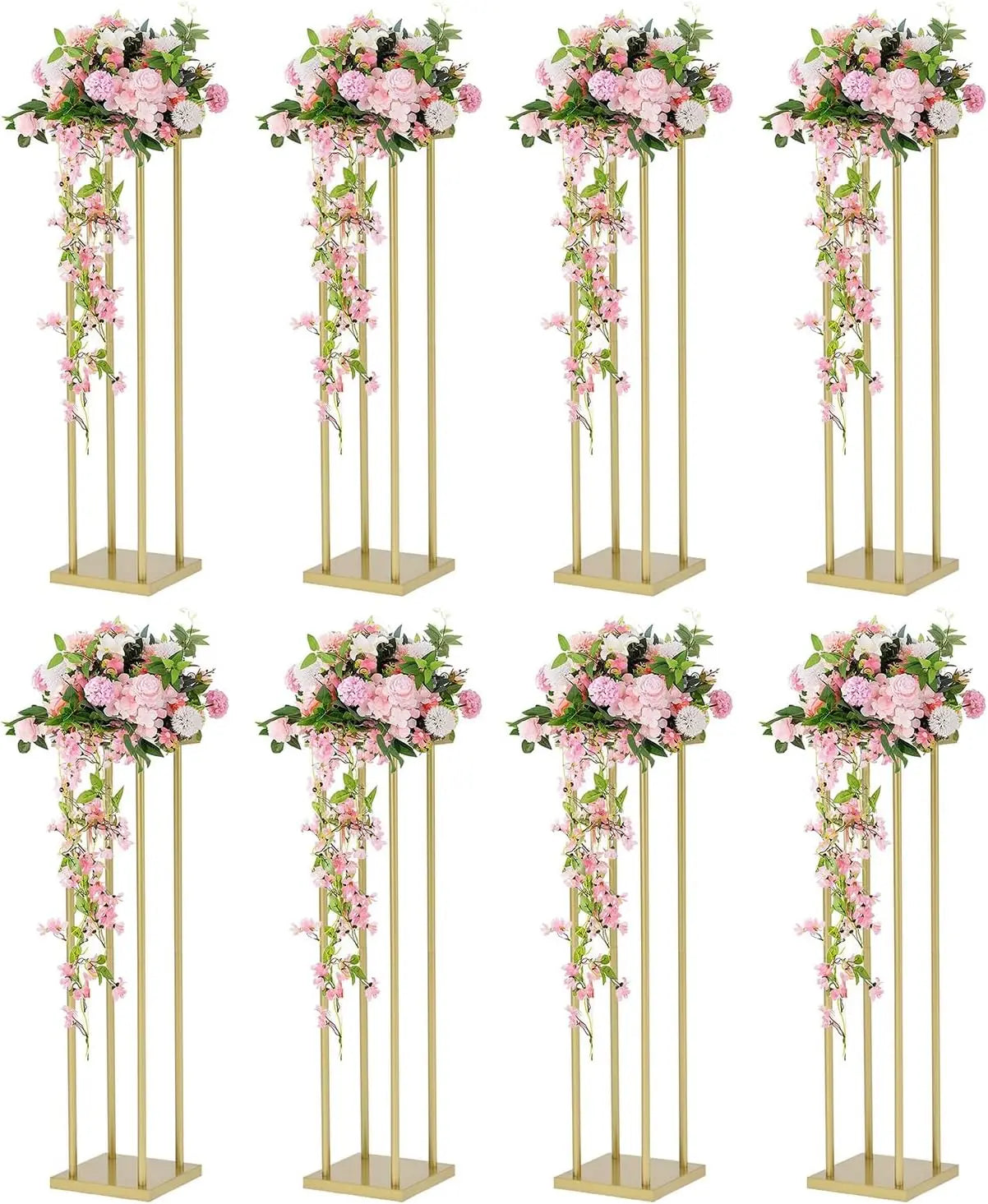 8pcs 31.5inch Rectangular Gold Metal Wedding Flower Stand Vase Geometric Centerpiece Flower Display  for Home Party Decorations