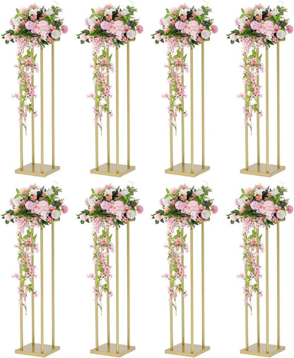 8pcs 31.5inch Rectangular Gold Metal Wedding Flower Stand Vase Geometric Centerpiece Flower Display  for Home Party Decorations
