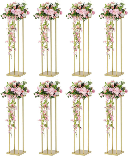 8pcs 31.5inch Rectangular Gold Metal Wedding Flower Stand Vase Geometric Centerpiece Flower Display  for Home Party Decorations