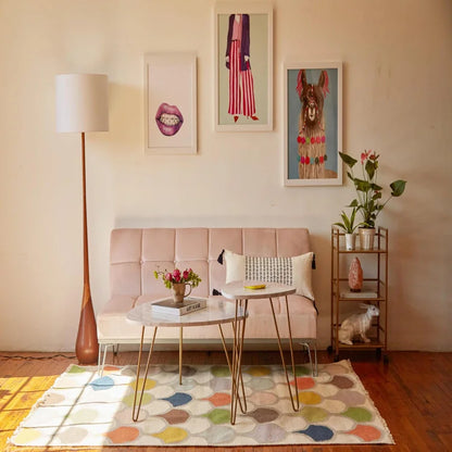 Novogratz x Globe Harrington 65" Floor Lamp, 2-Tone Faux Wood Base, White Fabric Shade, Socket Rotary Switch 6722