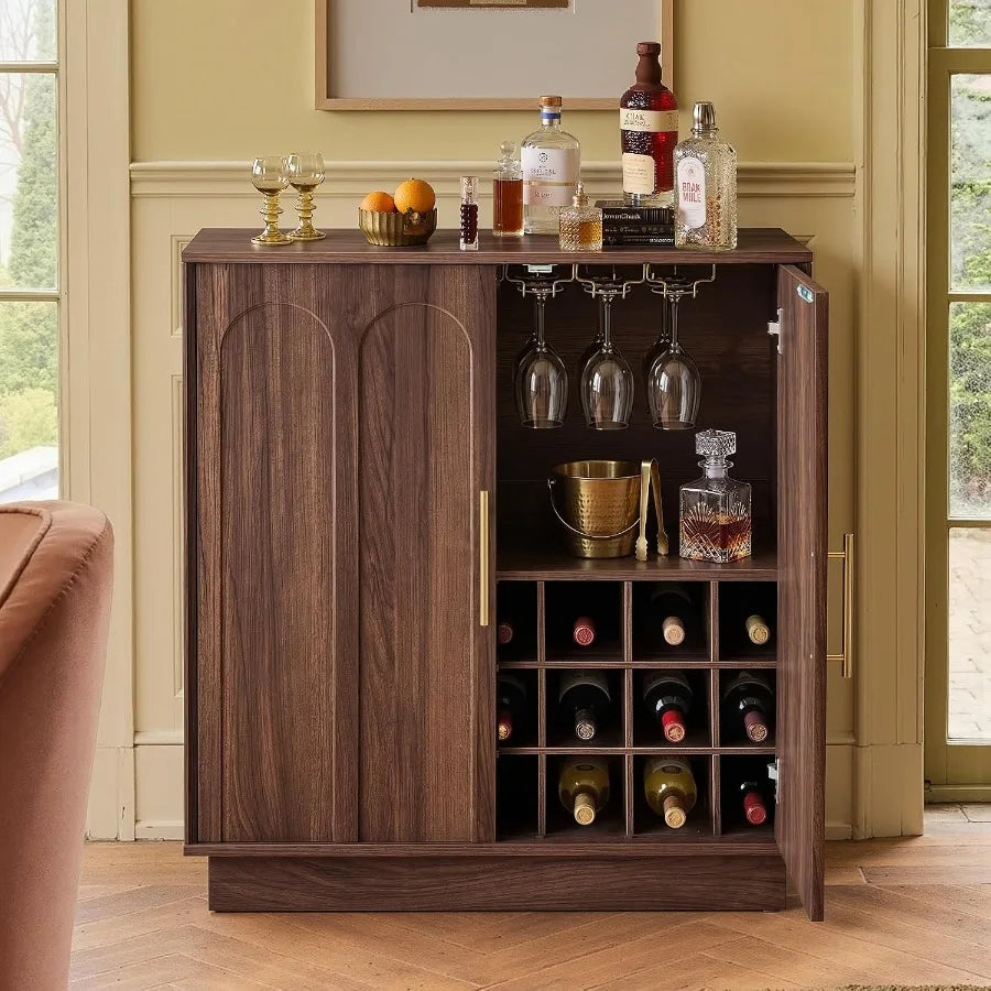 31.5" Wine Bar Cabinet, Mid Century Modern Sideboard, Walnut