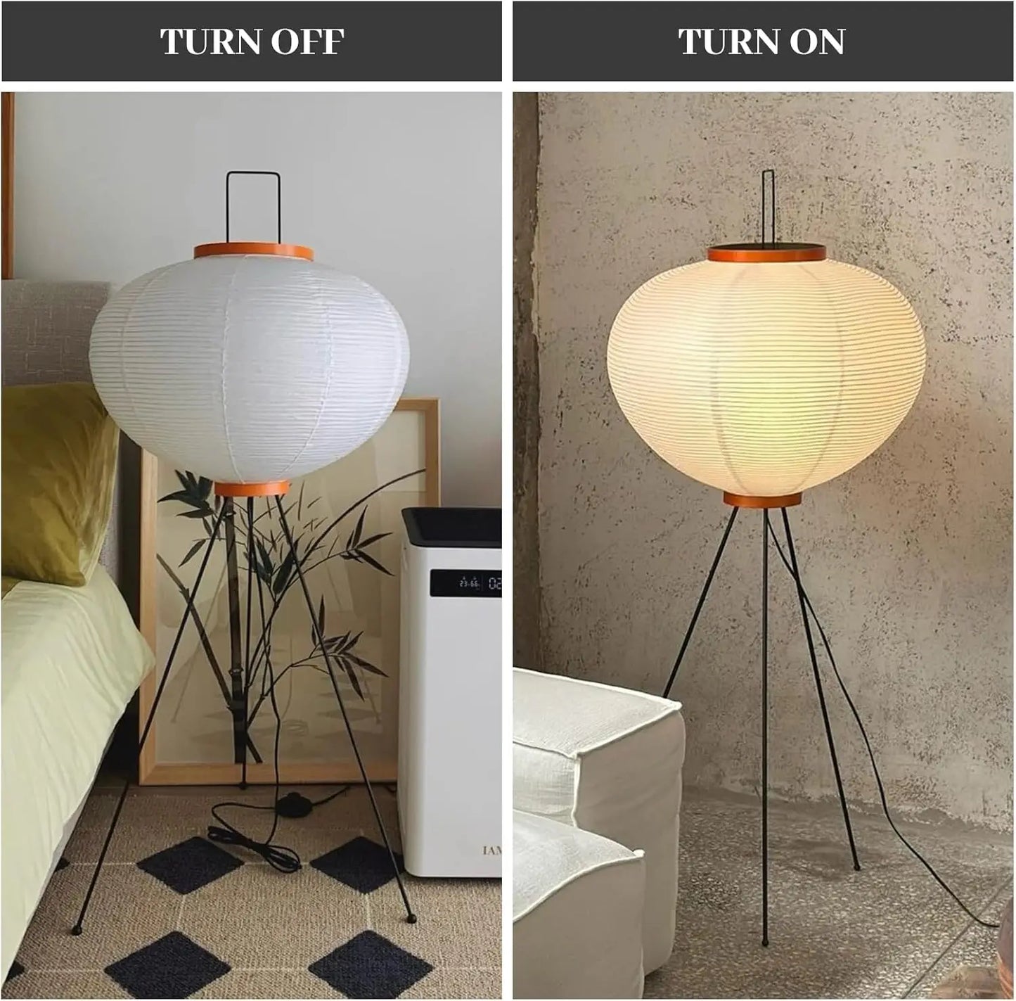 Japanese Rice Paper Floor Lamp 49.2' White Akari Standing Light with 3000K Bulb - Handmade Japandi Noguchi Lantern Shade for Bed