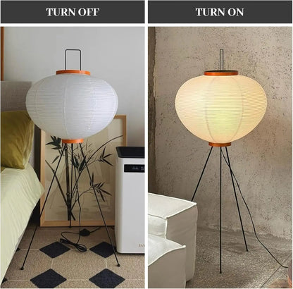 Japanese Rice Paper Floor Lamp 49.2' White Akari Standing Light with 3000K Bulb - Handmade Japandi Noguchi Lantern Shade for Bed