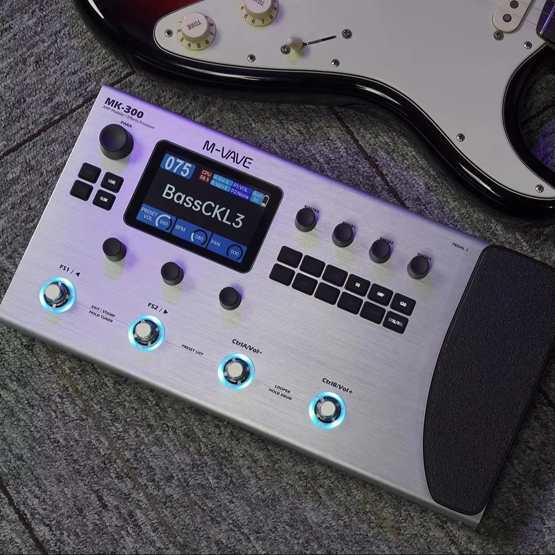 M-VAVE MK-300 Guitar Multi-Effects Processor with 3.5 Inch Screen, 150s Looper, 128 Amps Battery for Electric Guitar and Bass