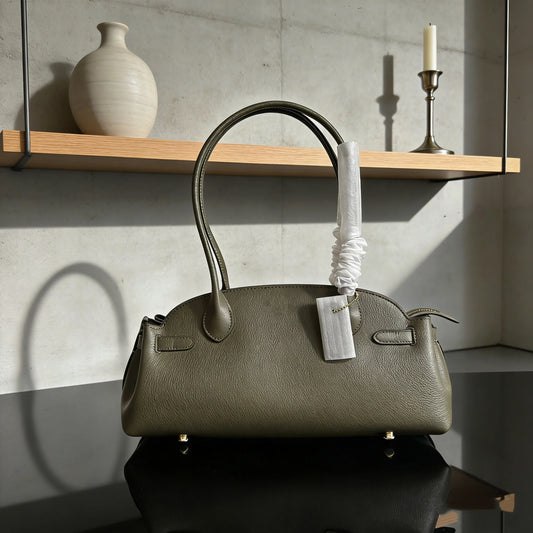 Olive Green Pebbled Leather Shell Bag New Model Minimalist Design