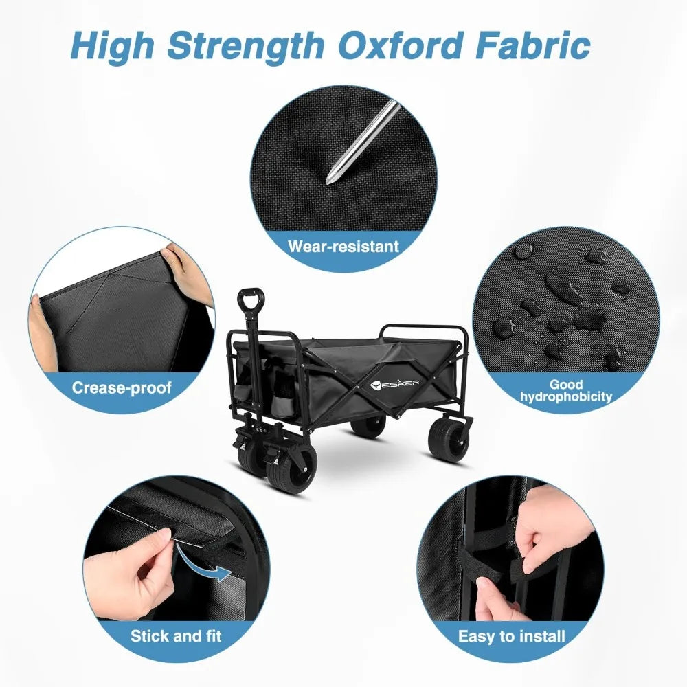 Foldable Wagon - 300lbs Collapsible Garden Carts with All Terrain Wheels for Outdoor Camping Sports Shopping Gardening - Heavy