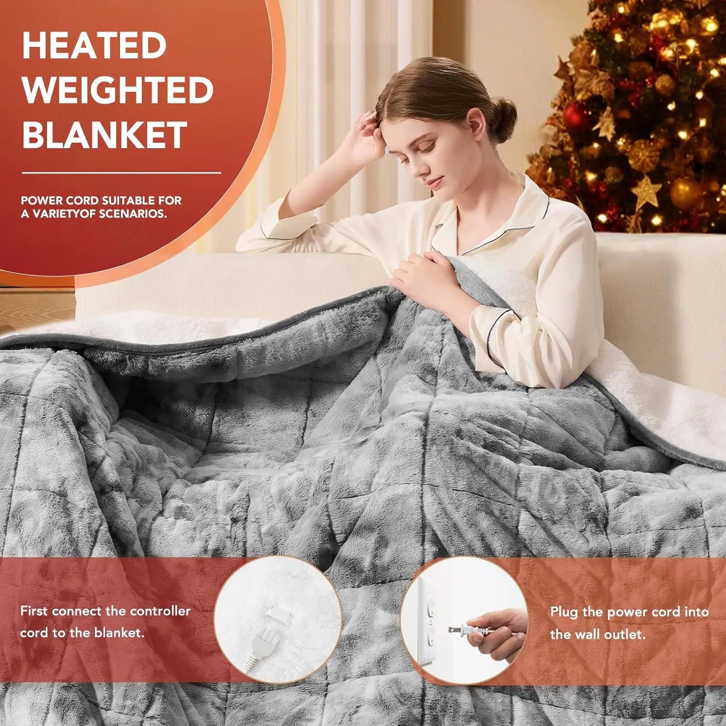 50x60 Heated Weighted Blanket - 10lbs Fast Heating, 10 Levels, Auto Off Timer, Overheat Protection