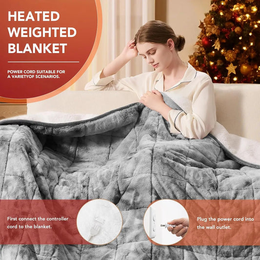 50x60 Heated Weighted Blanket - 10lbs Fast Heating, 10 Levels, Auto Off Timer, Overheat Protection