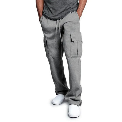 Men Cargo Jogger Pants Autumn Winter Fleece Sweatpants Loose Trousers Multi Pocket Overalls Hip Hop Streetwear Cargo Long Pants