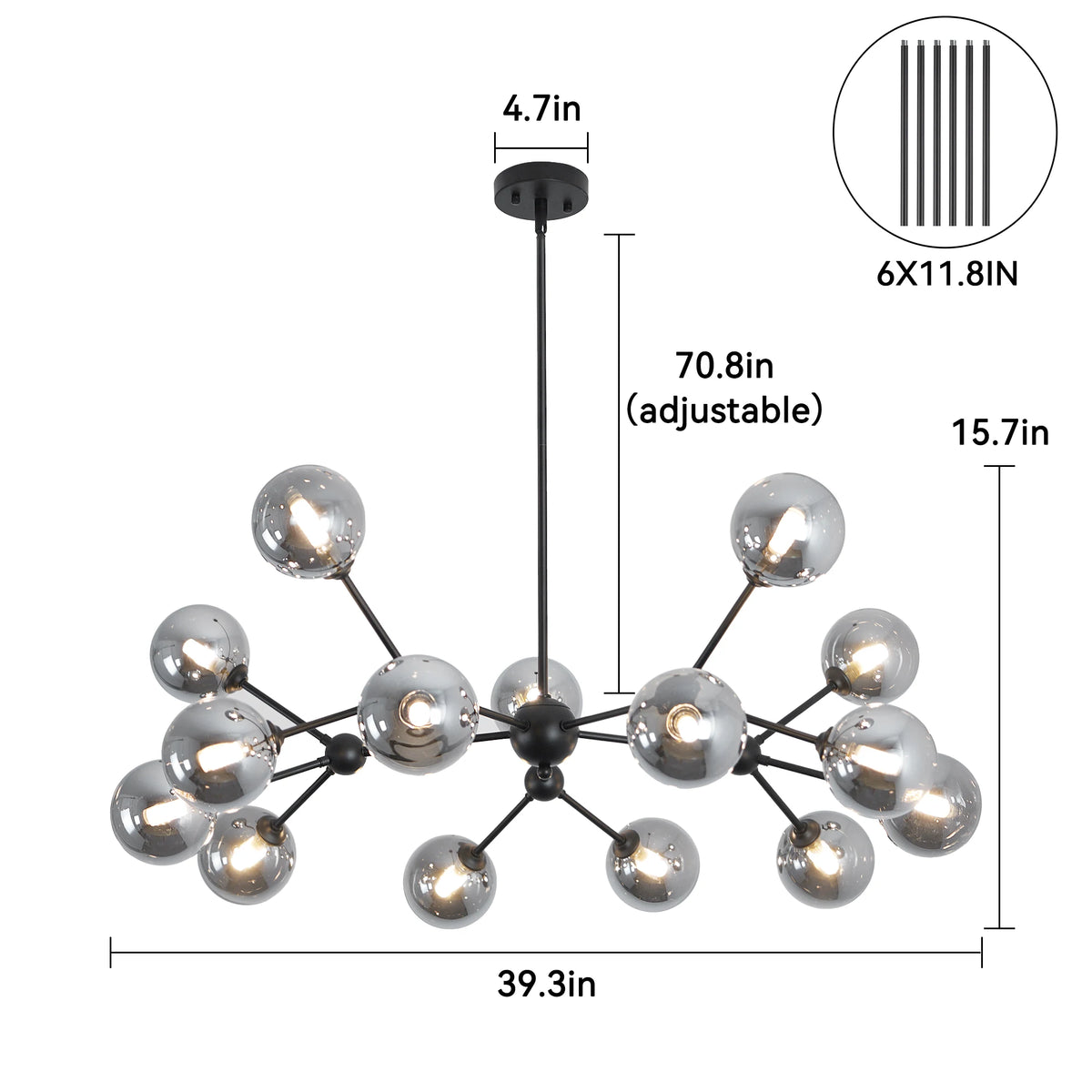 Chandelier Living Room Light Fixtures 15-Lights Sputnik Chandelier Bubble Glass Chandelier for Foyer Dining Room