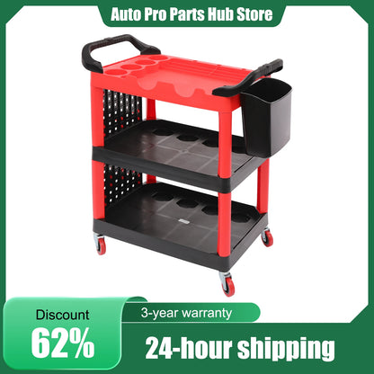 3 Tier Rolling Tool Cart, Folding Hand Truck, 300lb Capacity, Plastic Utility Cart, with Hooks, Mobile Transport Organizer