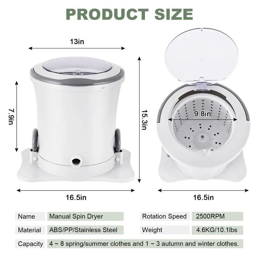 Manual Clothes Dryer Portable Mini Dryer Compact Spinner Non Electric Laundry Washing Machine for RV, Camping, School, Apartment