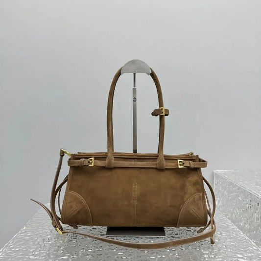 New Casual Versatile Leather Belt Buckle Suede Retro Underarm Bag Premium Texture Niche Handbag Crossbody Bag Shoulder Bag
