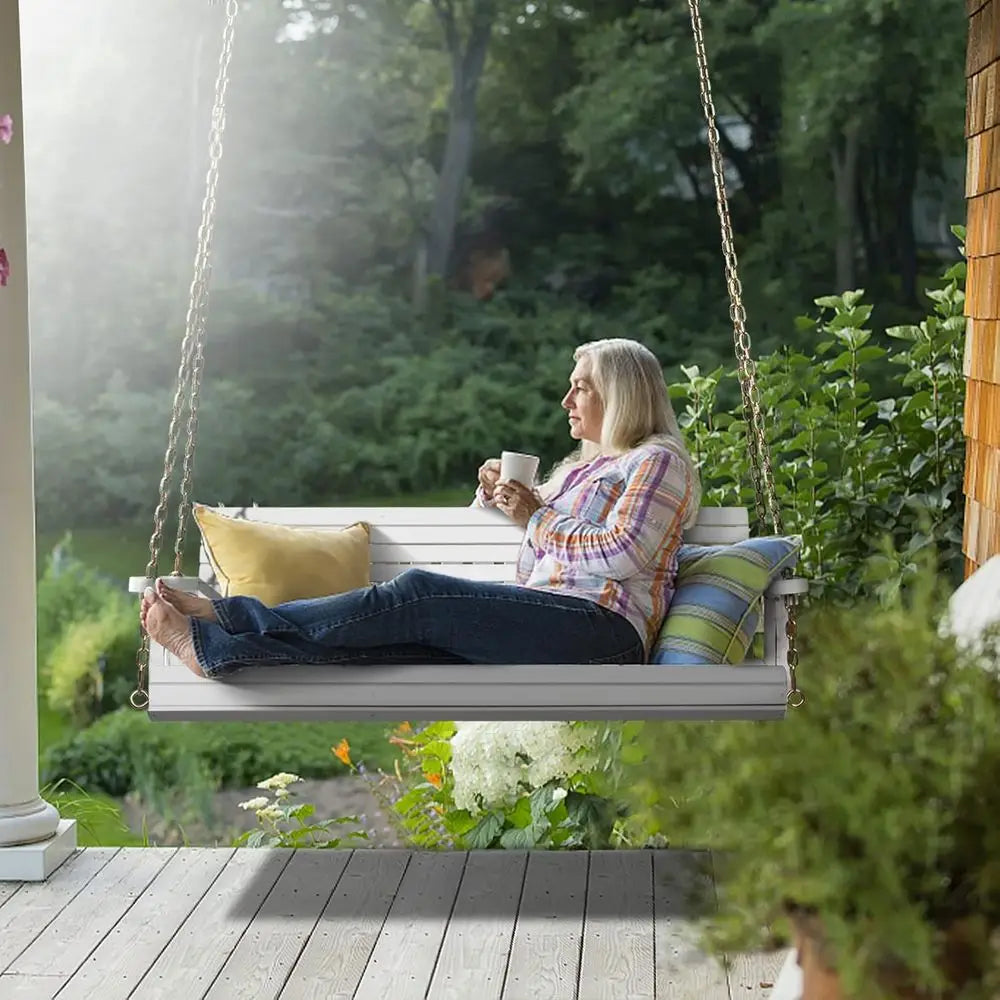 Upgraded Patio Wooden Porch Swing for Courtyard & Garden, Heavy Duty 880 LBS Swing Chair Bench with Hanging Chains for Outdoors