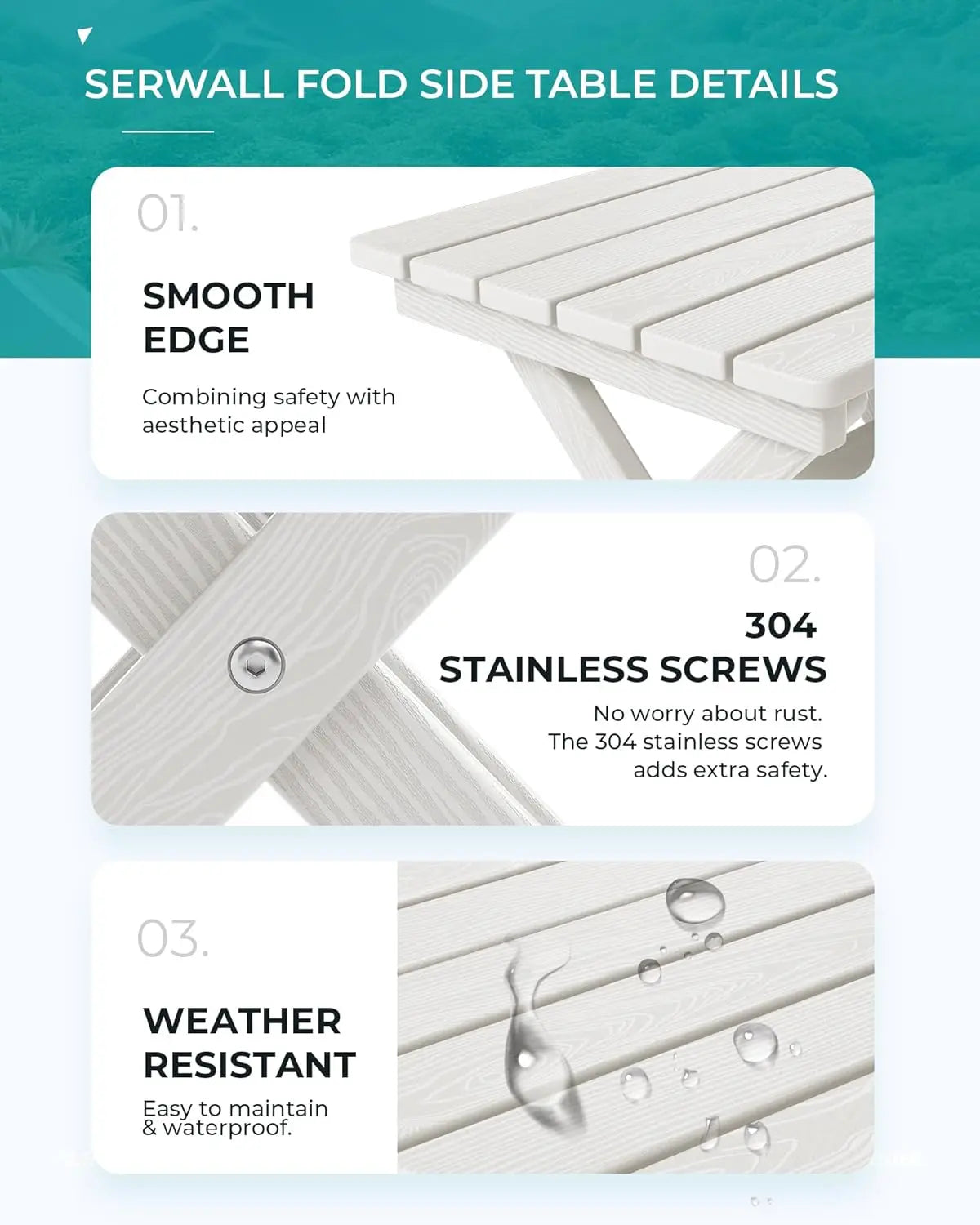 Portable Folding Adirondack Side Table, HDPE Outdoor End Table, Weather-Resistant, 110 lbs Capacity, White