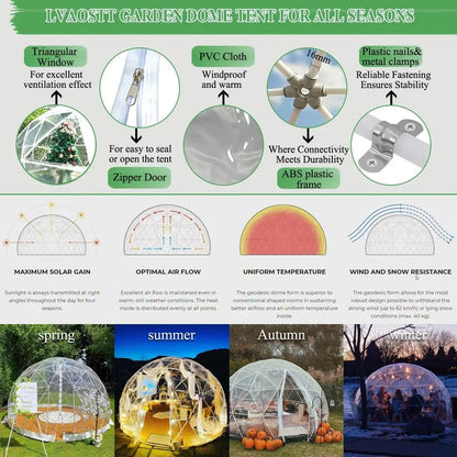 Garden Dome 12FT Clear Tent Outdoor for Garden, Weather Proof Pod Camping Patio Tent for Backyard Canopy Gazebos Screen