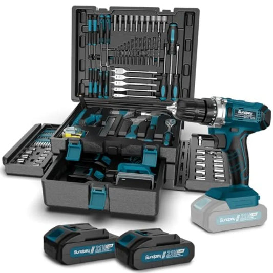 21V Cordless Drill Tool Kit with 255-Piece Portable Complete General Basic Home and Auto Repair Set Including Drawer Storage fo