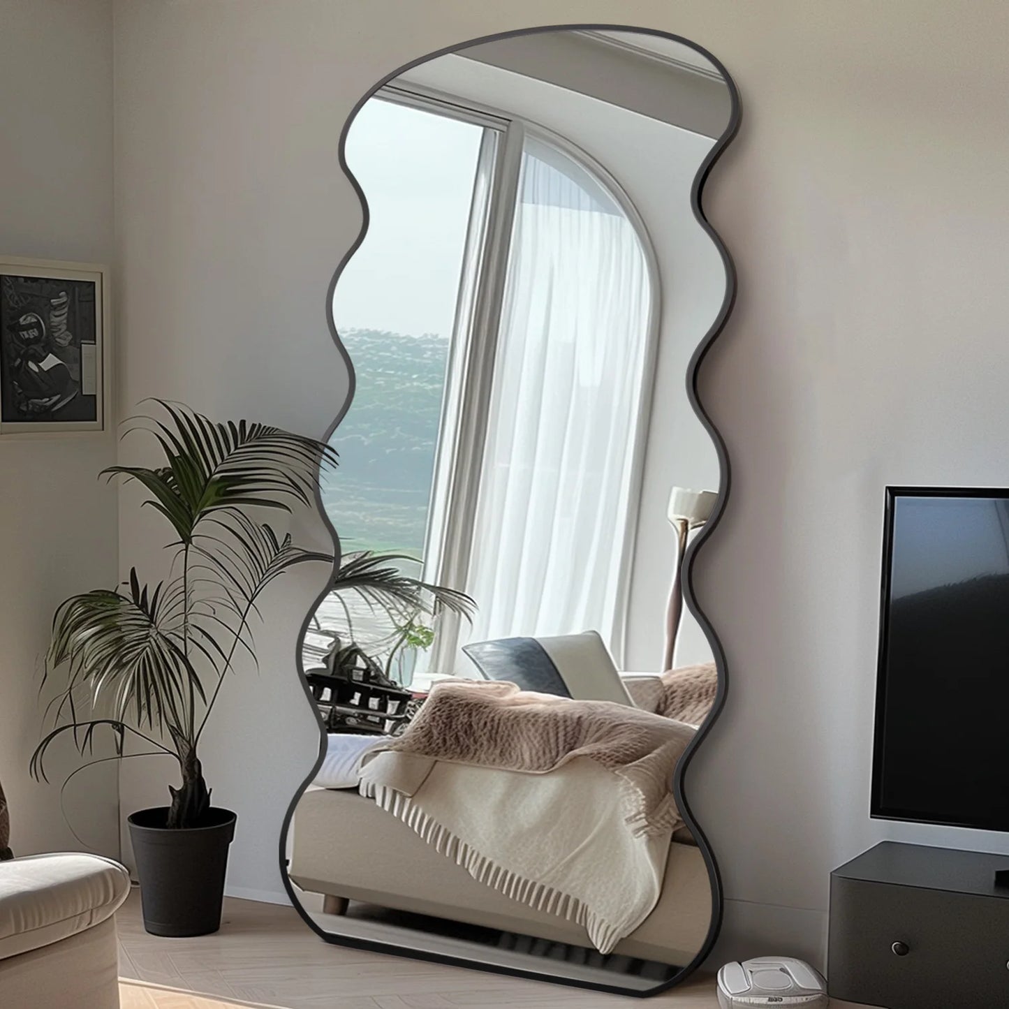 Antok Full Length Mirror, 76"x34" Wavy Mirror Full Length with Stand for Bedroom, Living Room Cloakroom