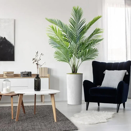 66 White Marble Effect Planter with Artificial Areca Palm Tree for Indoor & Outdoor Home Decor